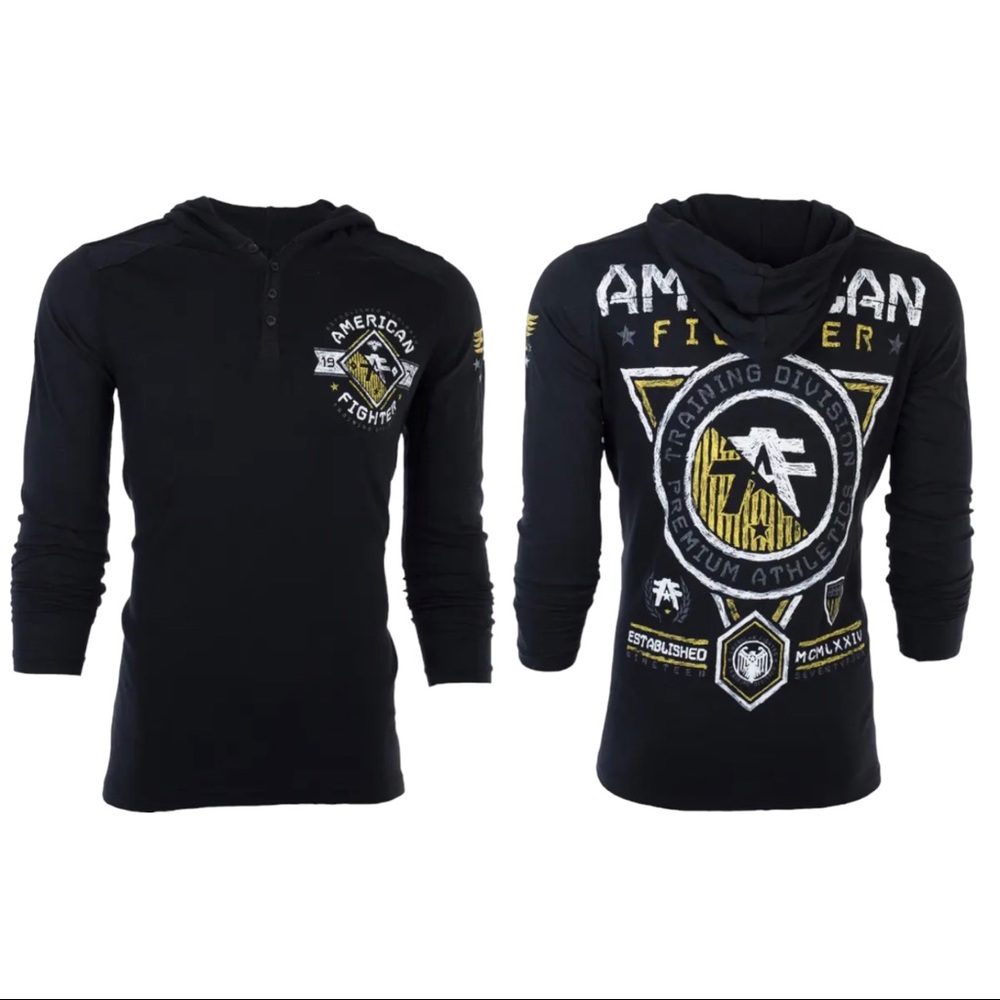 American Fighter Men's Hoodie Massachusetts Shirt Premium Black
